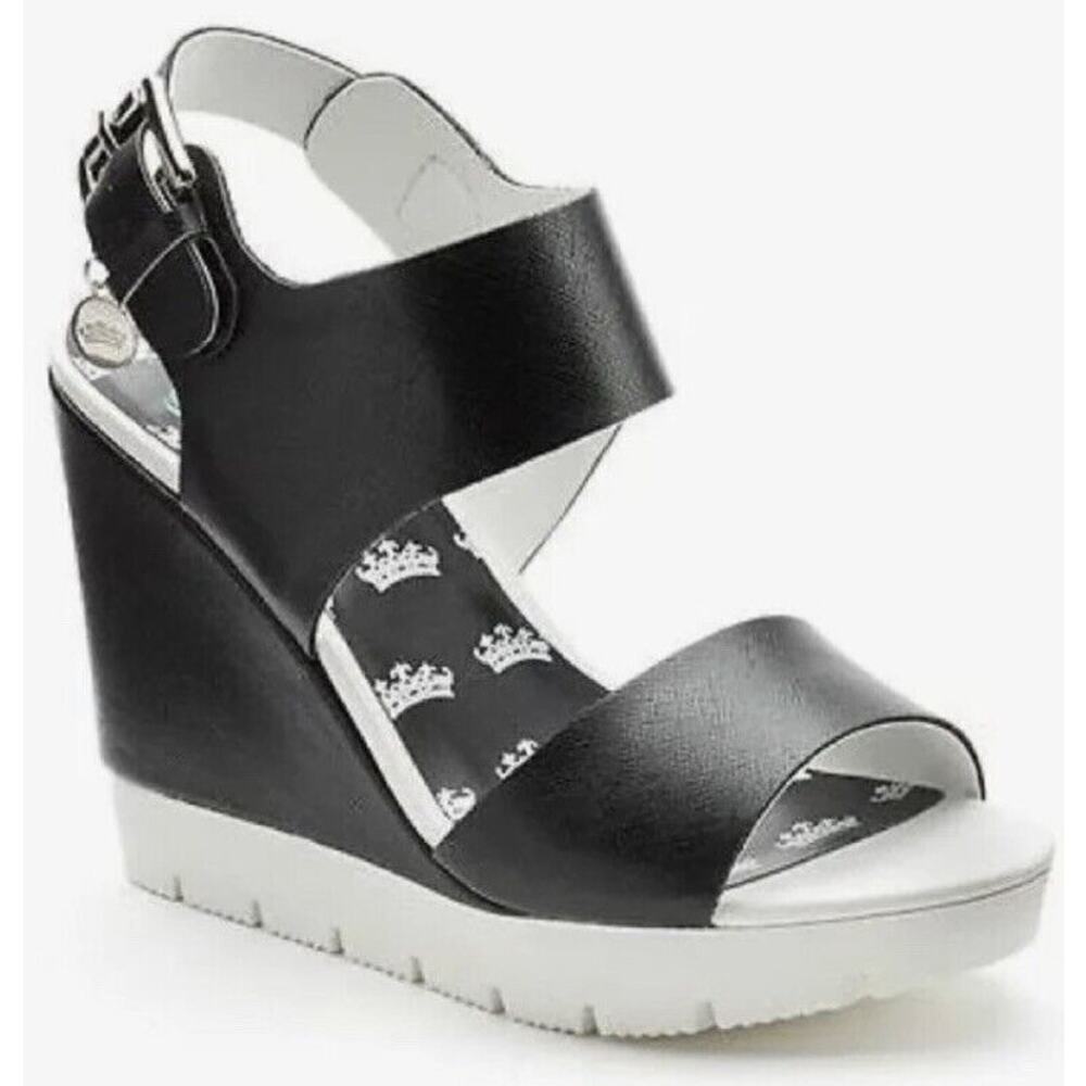 Juicy Couture Black Wedge Sandals Sz 10 Y2K Platform Vintage 2000s retro chunky